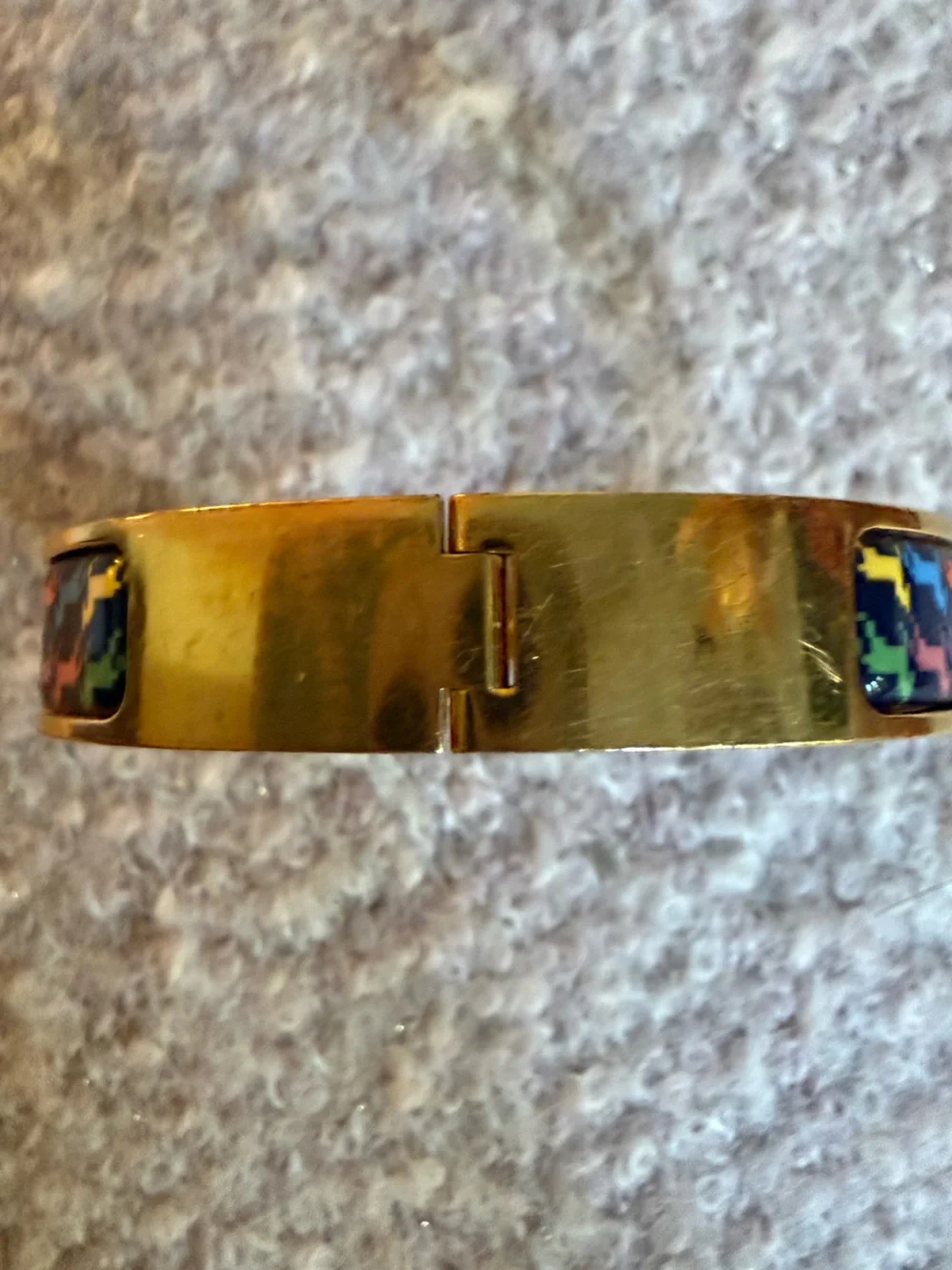Hermes Gold Multi-Color Houndstooth Enamel Clic clac Bracelet